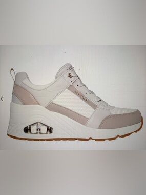 Skechers Women's White and Taupe Lace-Up Platform Sneakers
